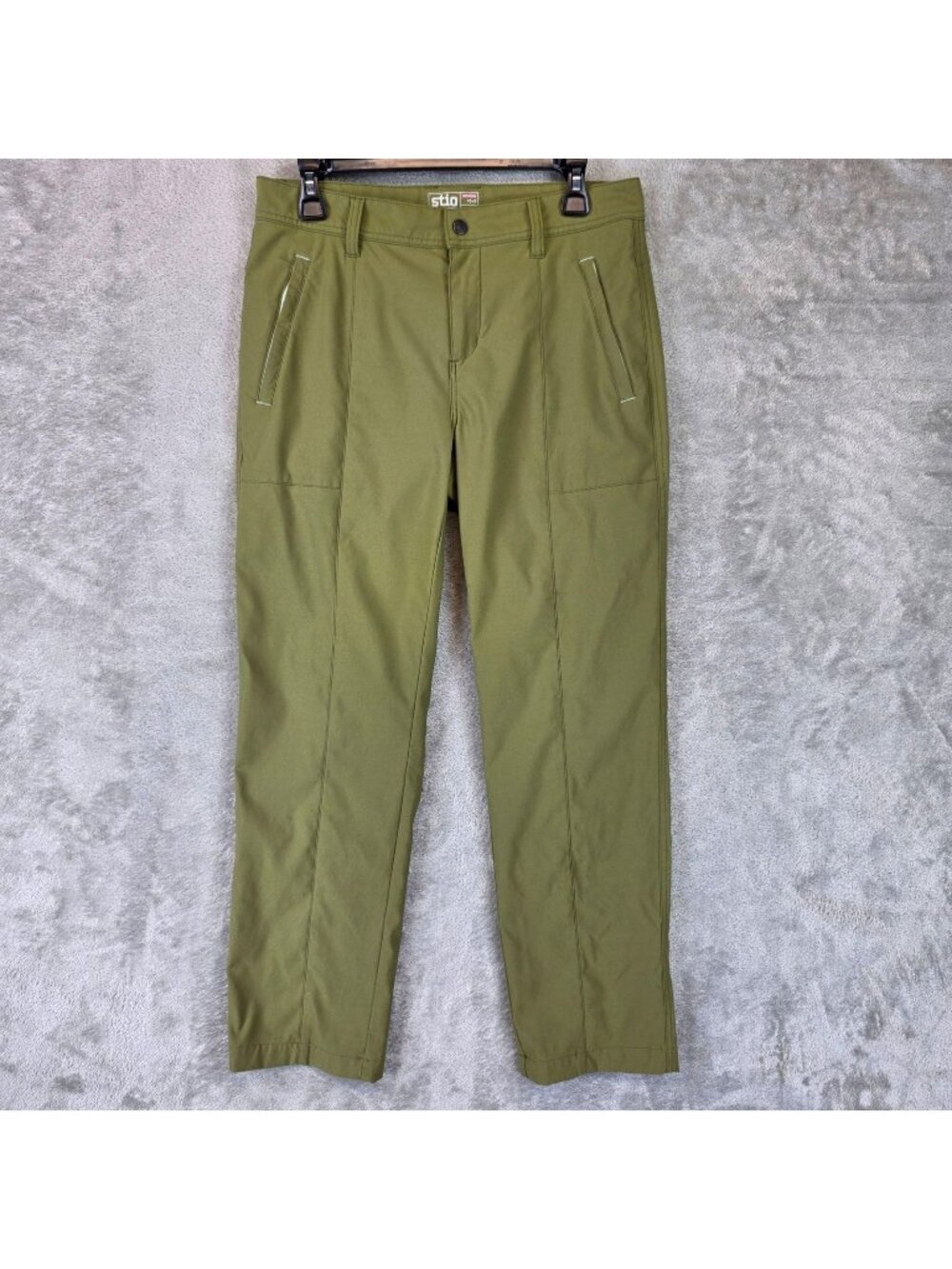 Stio Pants Womens 10 Green Nylon Twill Slim Straight Leg Stretch Hiking Travel